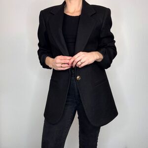 Vintage 90s Sag Harbor Pure Wool Boyfriend Blazer Black | Size 8